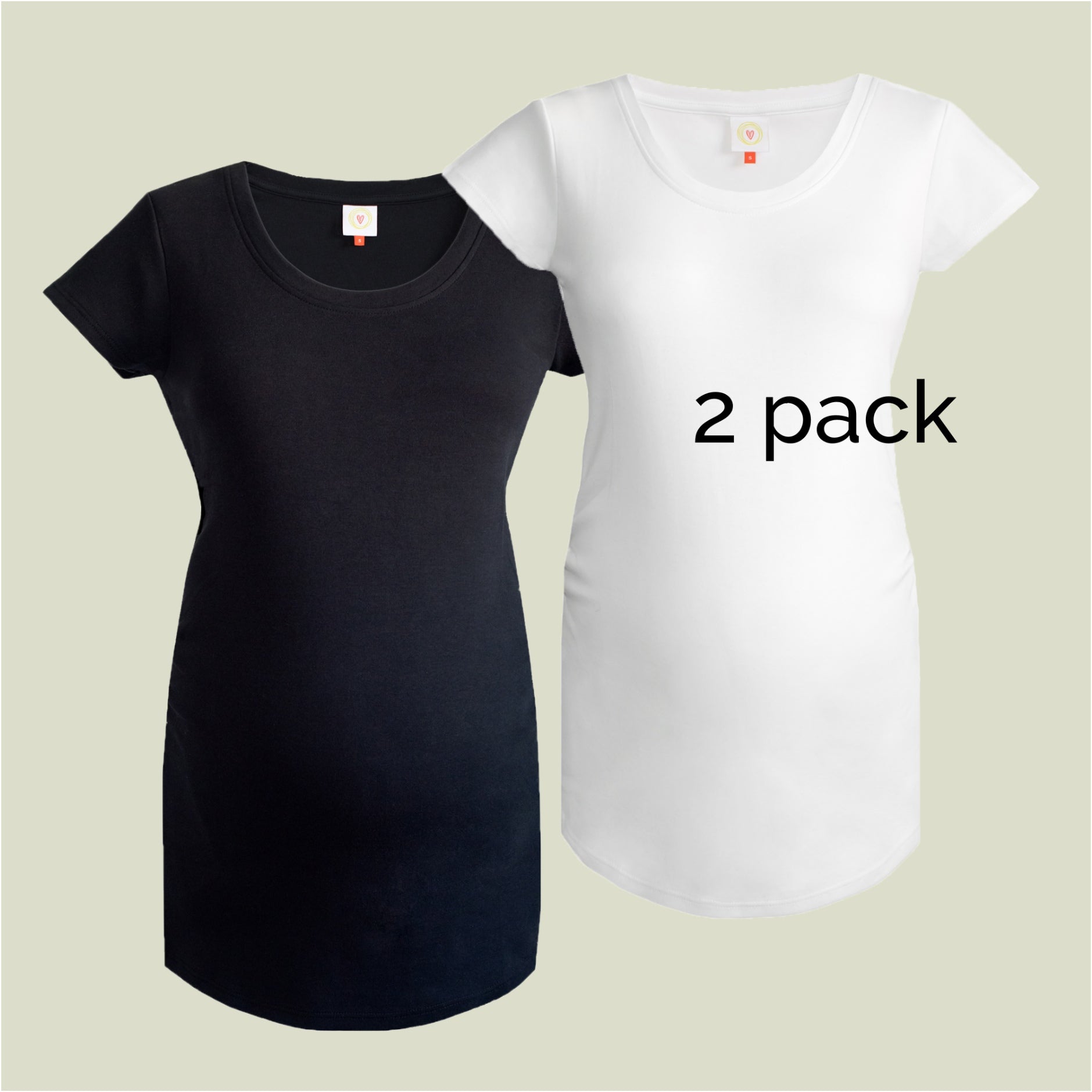 Twin pack pregnancy t-shirts with ruching and long length
