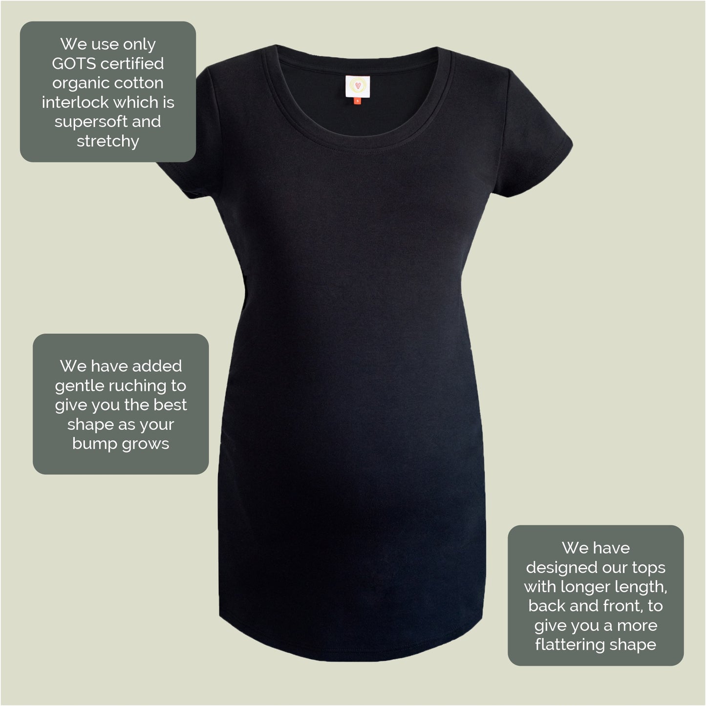 Breathable maternity t-shirt in 100% organic cotton