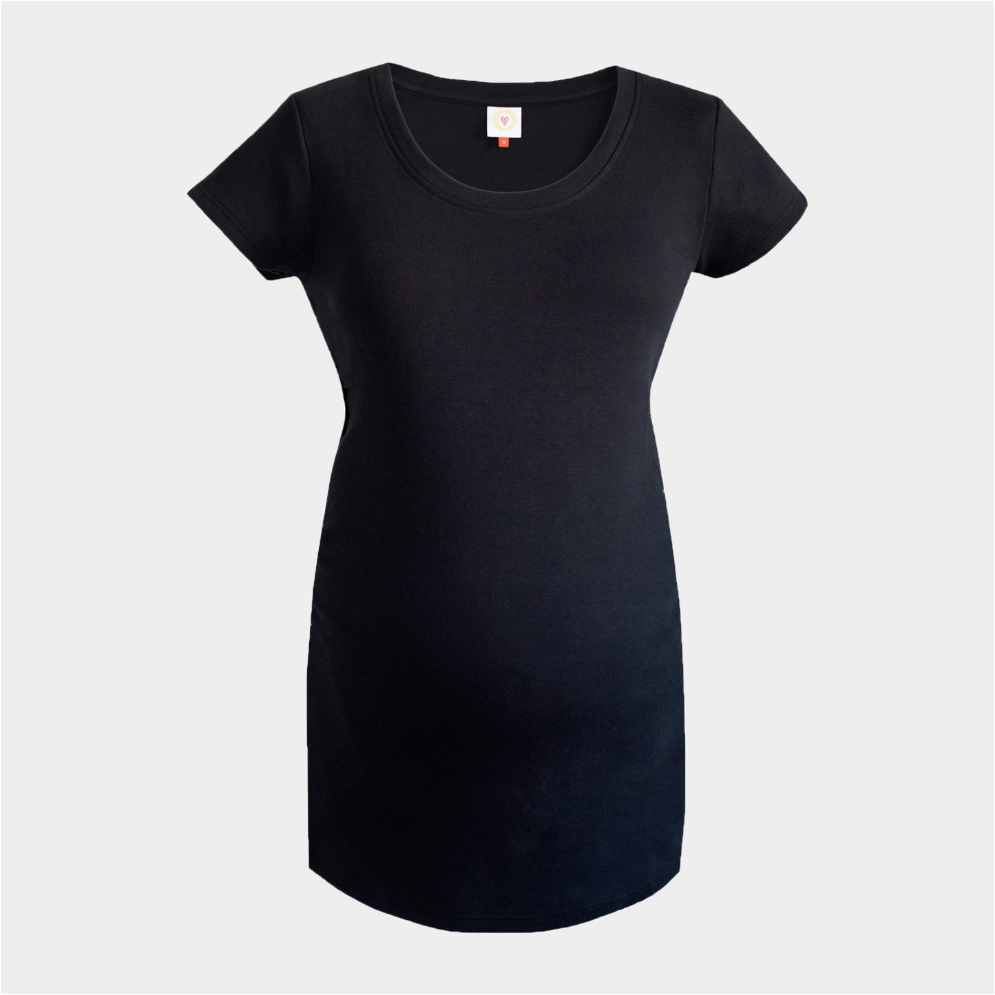 Black maternity t-shirt on a light gray background