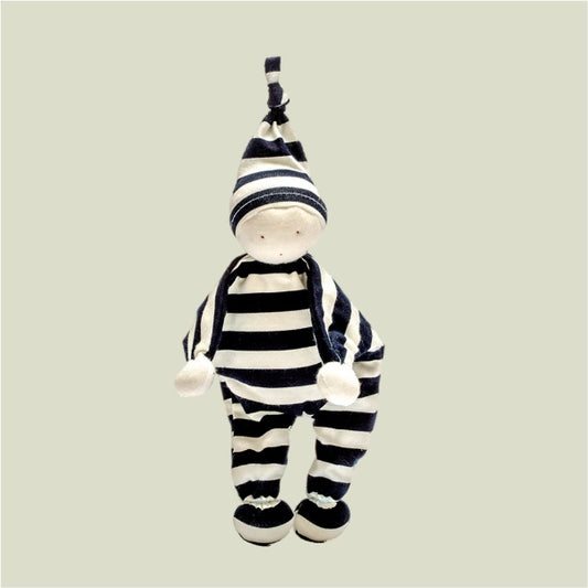 Organic cotton baby comforter in navy and white stripes – handmade, Fair Trade, and GOTS certified