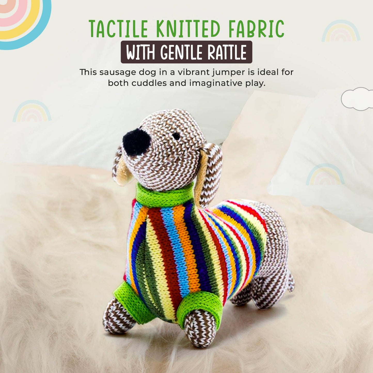 Knitted Sausage Dog Baby Rattle – Newborn & Baby Gift