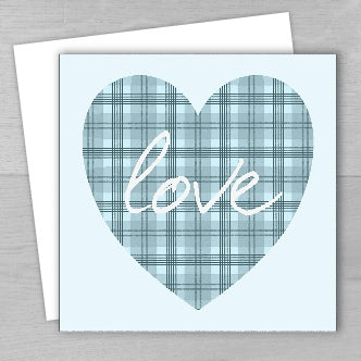 Blue Heart Card - Checked Heart design on Recycled Card
