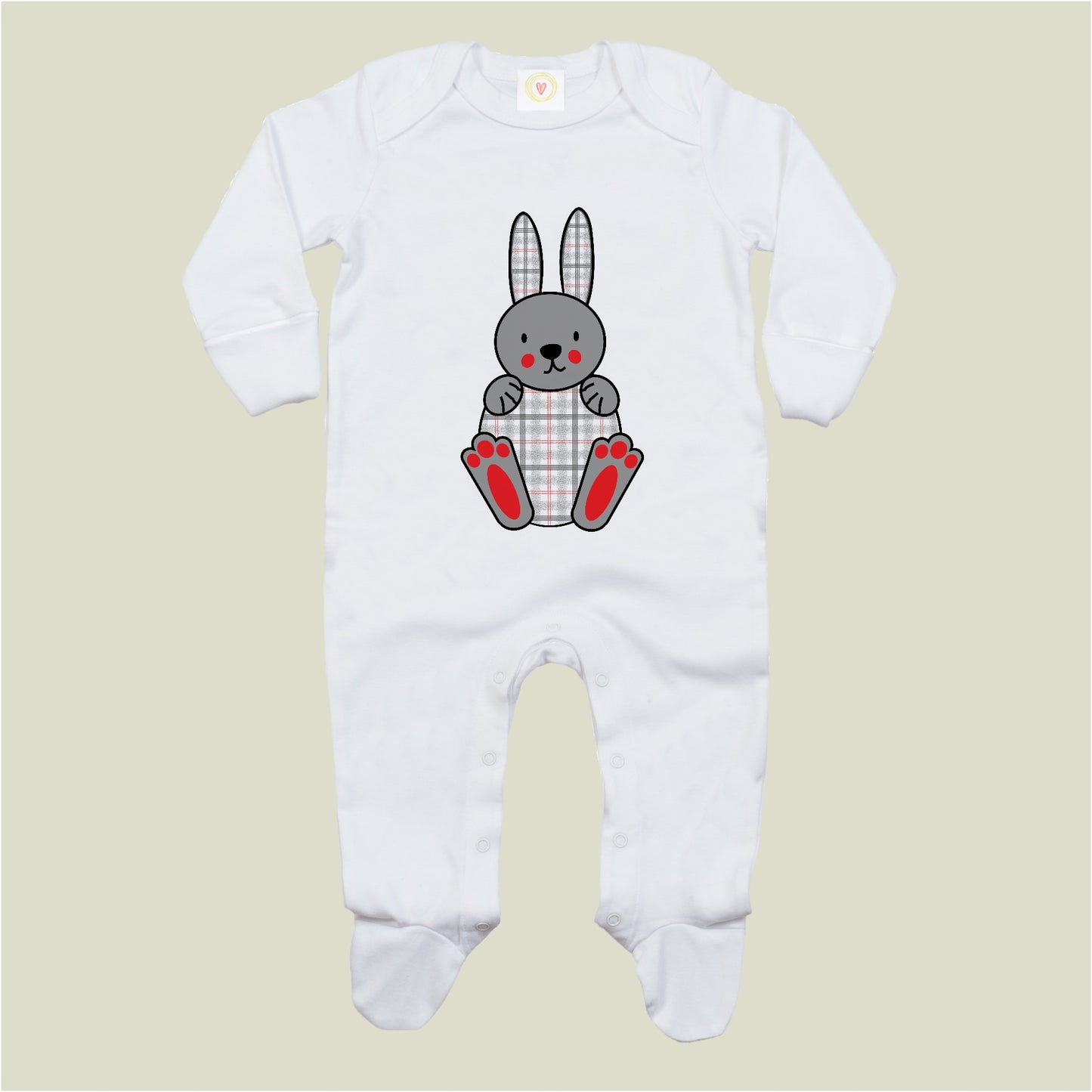 New Baby Sleepsuit in Organic Cotton - Tartan Bunny