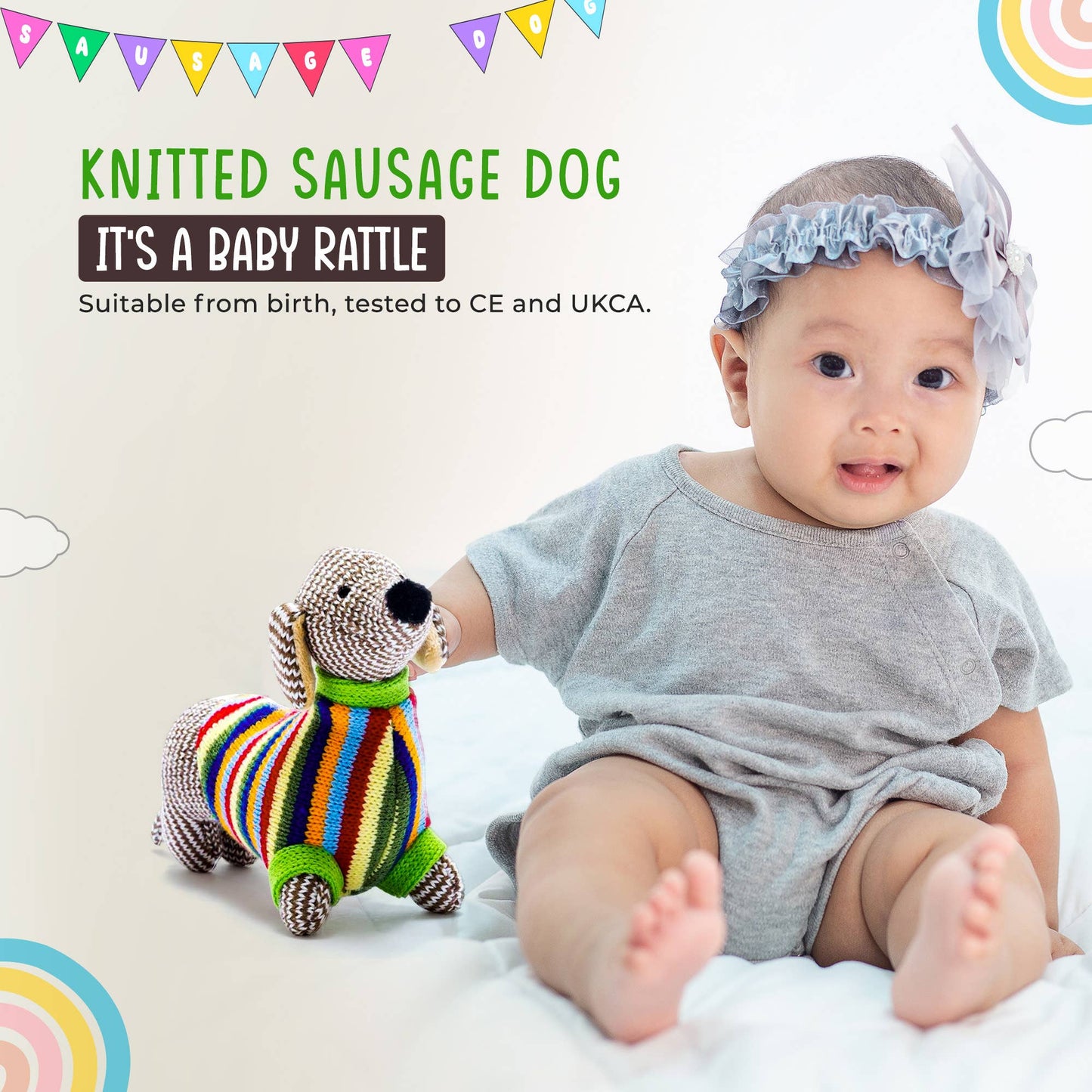 Knitted Sausage Dog Baby Rattle – Newborn & Baby Gift