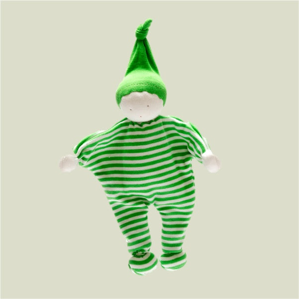 Green striped organic cotton baby comforter – Baby Buddy, handmade, vegan and GOTS certified