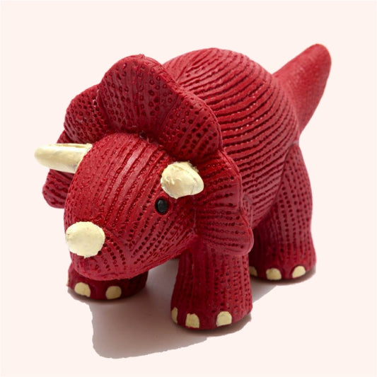 Red natural rubber Triceratops baby teether and bath toy – eco-friendly, plastic-free and safe from birth