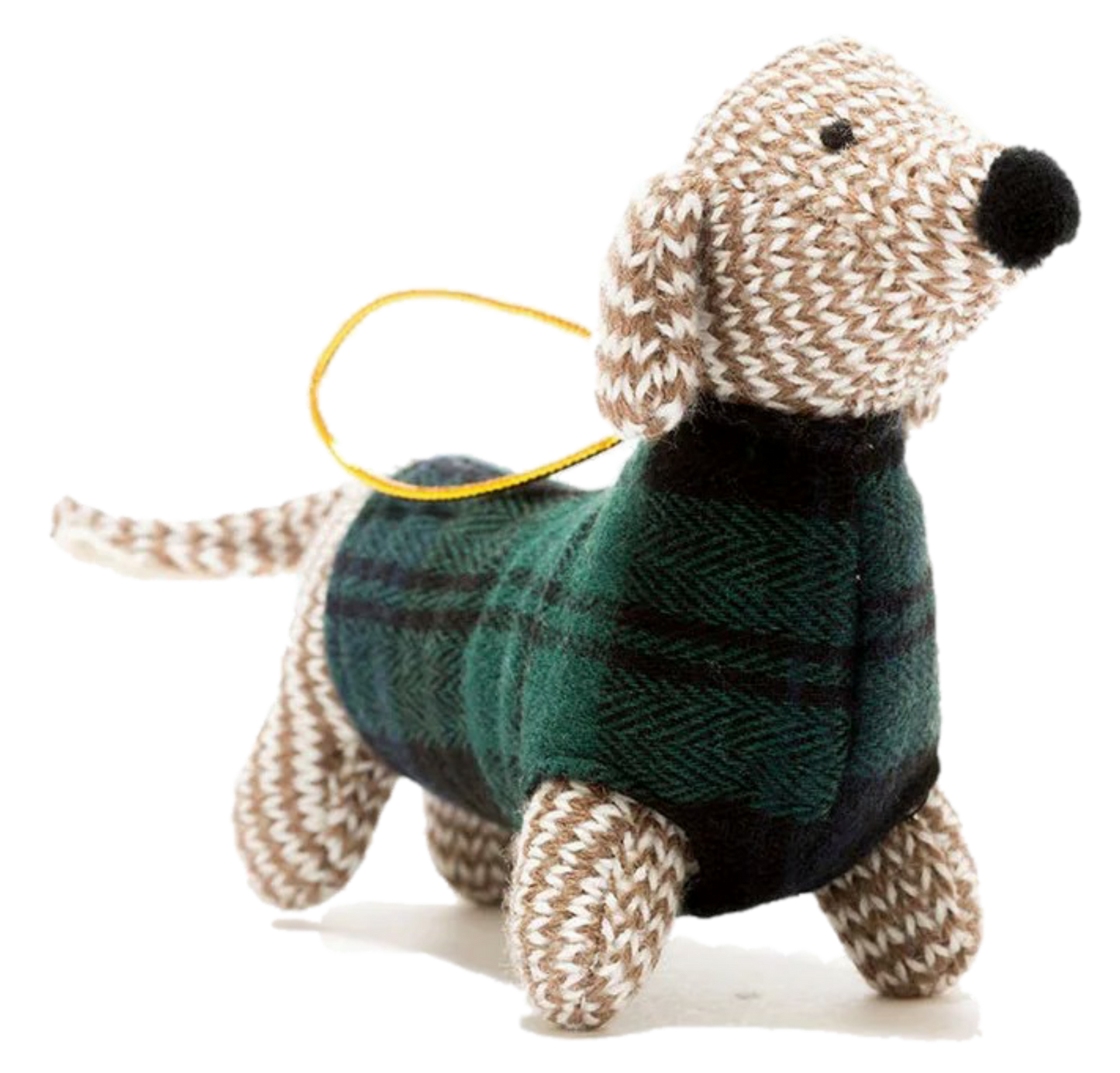 Knitted Dachshund Dog in Tartan Jumper Hanging Ornament