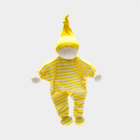 Yellow striped organic cotton baby comforter – Baby Buddy, handmade, vegan and GOTS certified