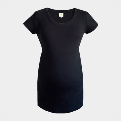 Black maternity t-shirt on a light gray background