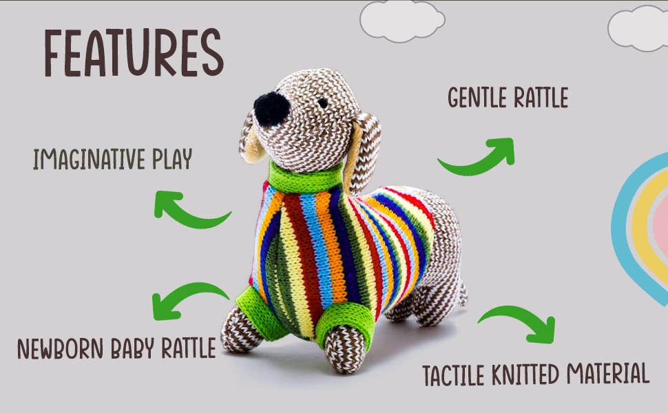 Knitted Sausage Dog Baby Rattle – Newborn & Baby Gift