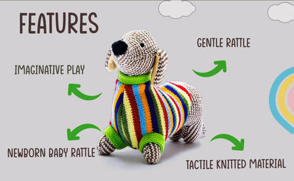 Knitted Sausage Dog Baby Rattle – Newborn & Baby Gift
