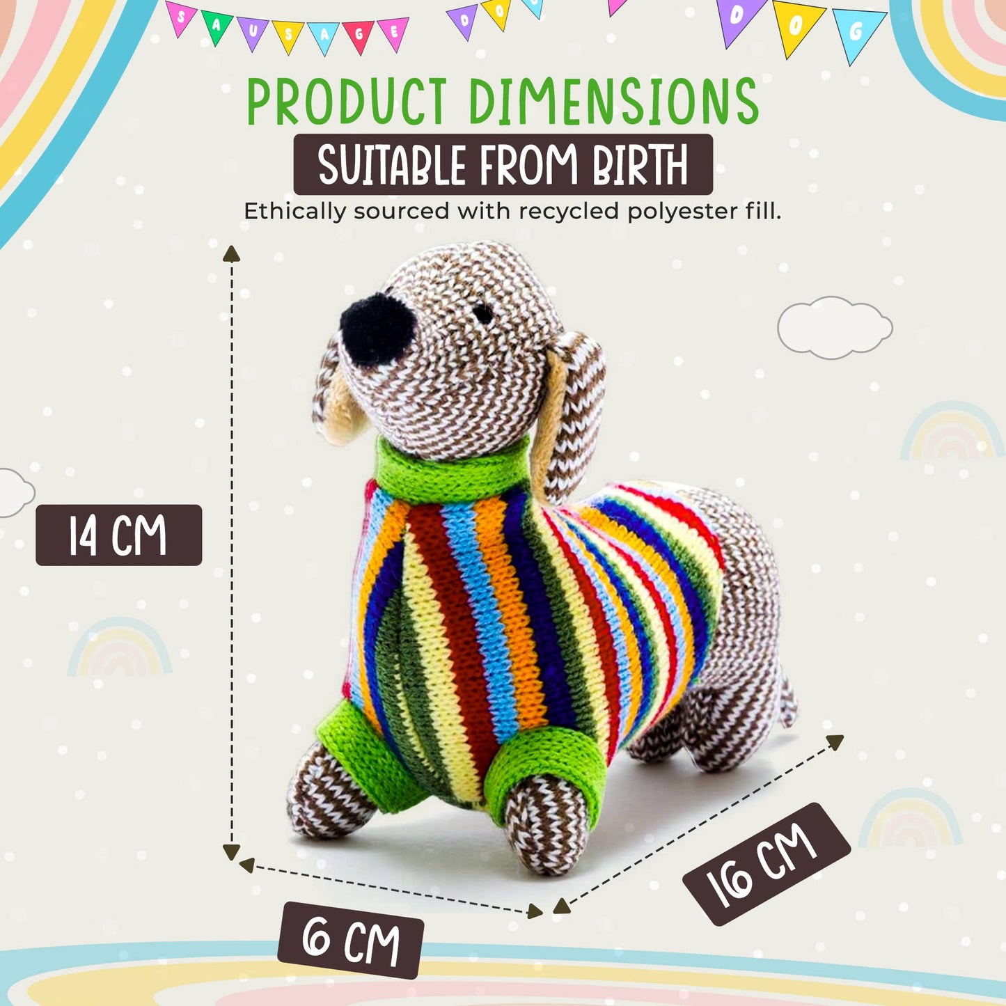 Knitted Sausage Dog Baby Rattle – Newborn & Baby Gift