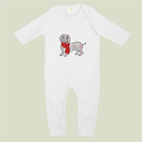 Sausage dog baby sleepsuit organic cotton