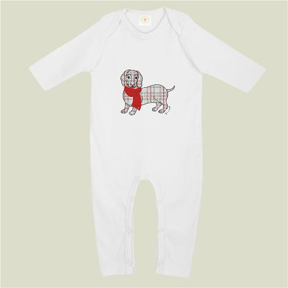 Sausage dog baby sleepsuit organic cotton