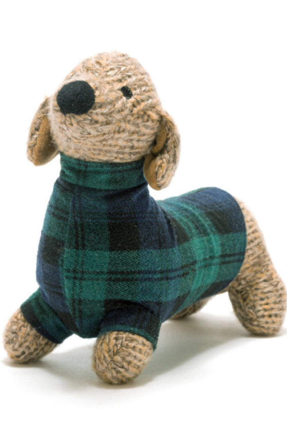 Dog toy with plaid pattern on a white background