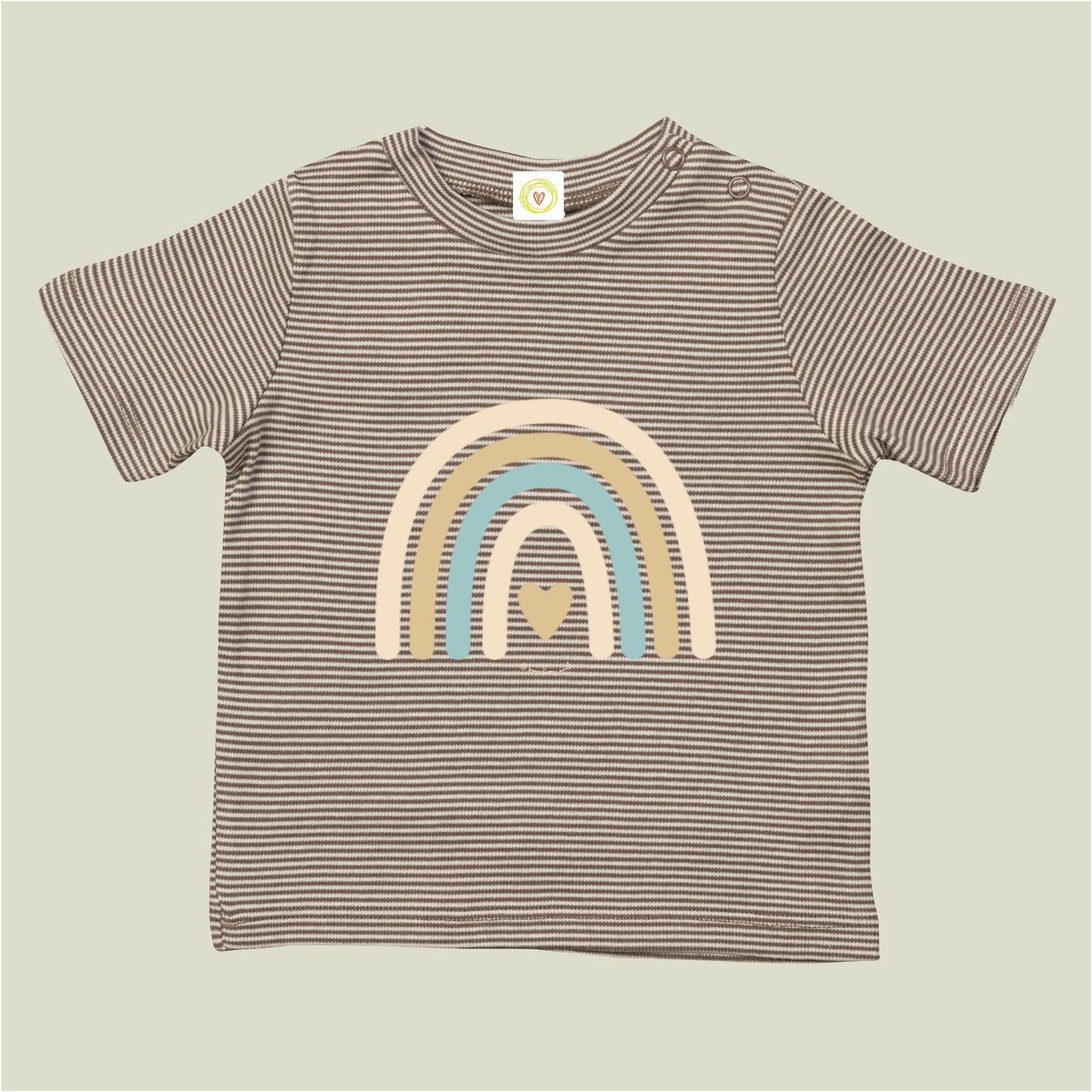 Striped t-shirt with a rainbow design on a beige background