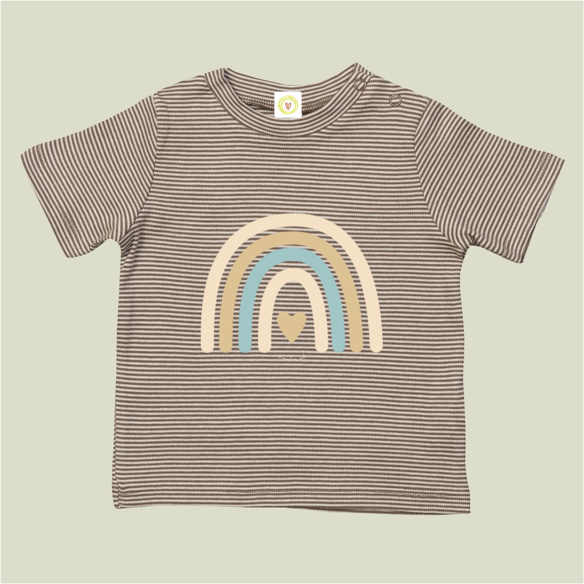 Striped t-shirt with a rainbow design on a beige background