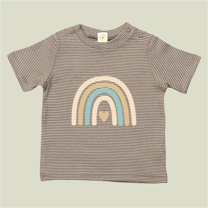 Striped t-shirt with a rainbow design on a beige background