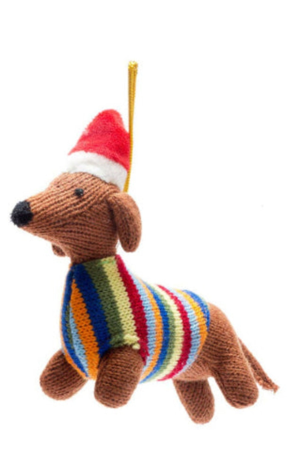 Knitted Dachshund Christmas Decoration – Striped Jumper Ornament