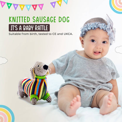 Knitted Sausage Dog Baby Rattle – Newborn & Baby Gift