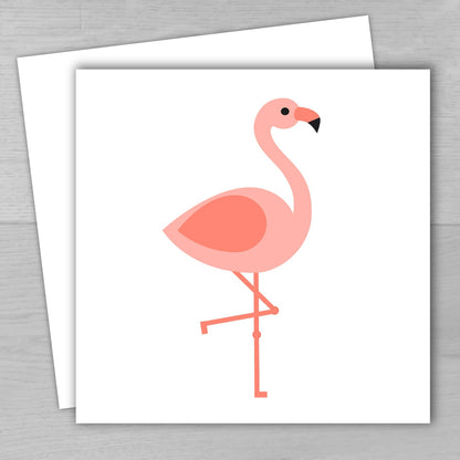 Card with a pink flamingo design on a white background